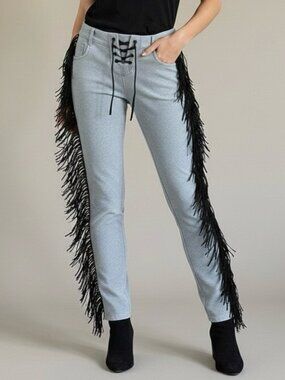 One x Oneteaspoon Low Rise Denim-look Leggings w/ Fringe - Small 🐴